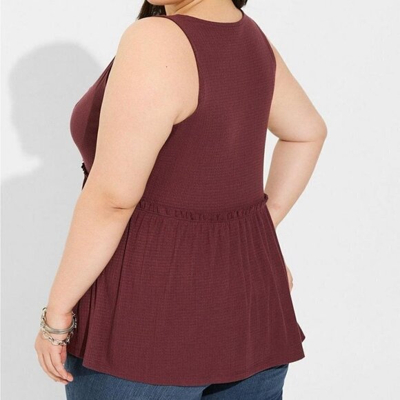 Torrid - Textured Jersey Scoop Neck Button Down Babydoll in Sassafras / Plum‌‌‌ - Picture 11 of 12